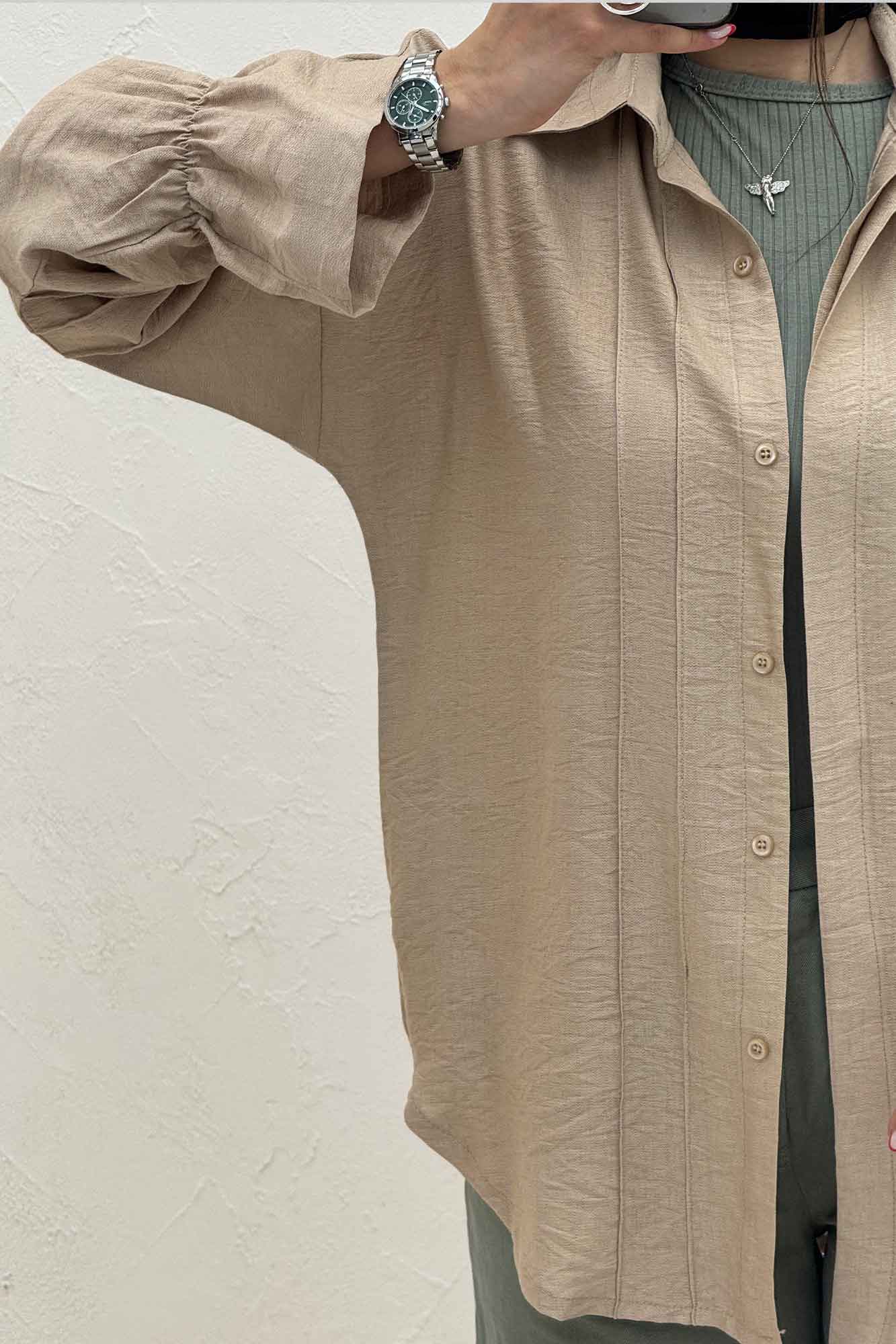 شومیز مانتویی خط دار آستین کش کرسپو