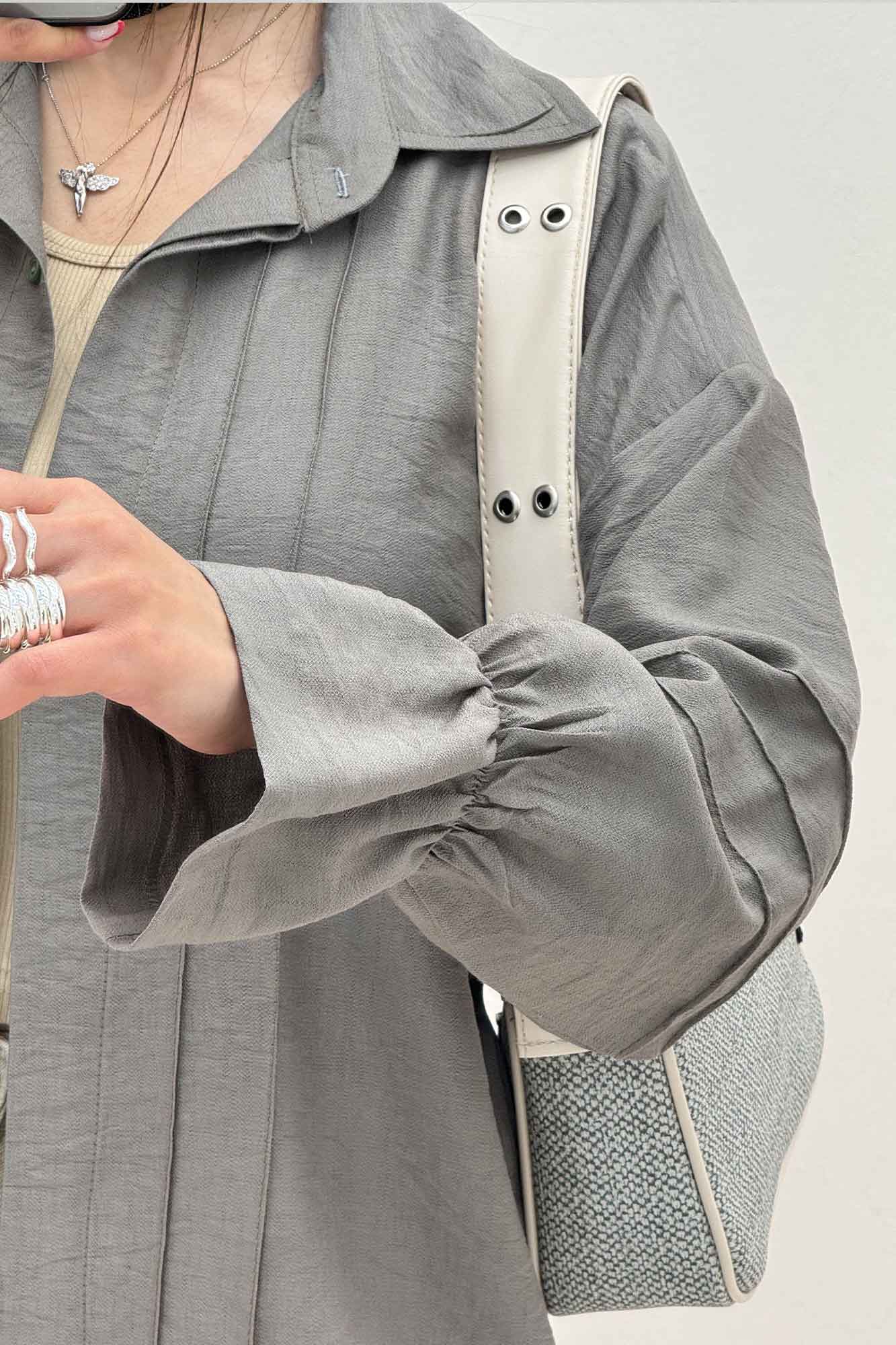 شومیز مانتویی خط دار آستین کش کرسپو