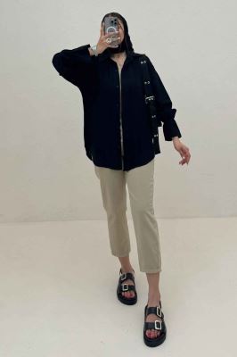 شومیز مانتویی خط دار آستین کش کرسپو