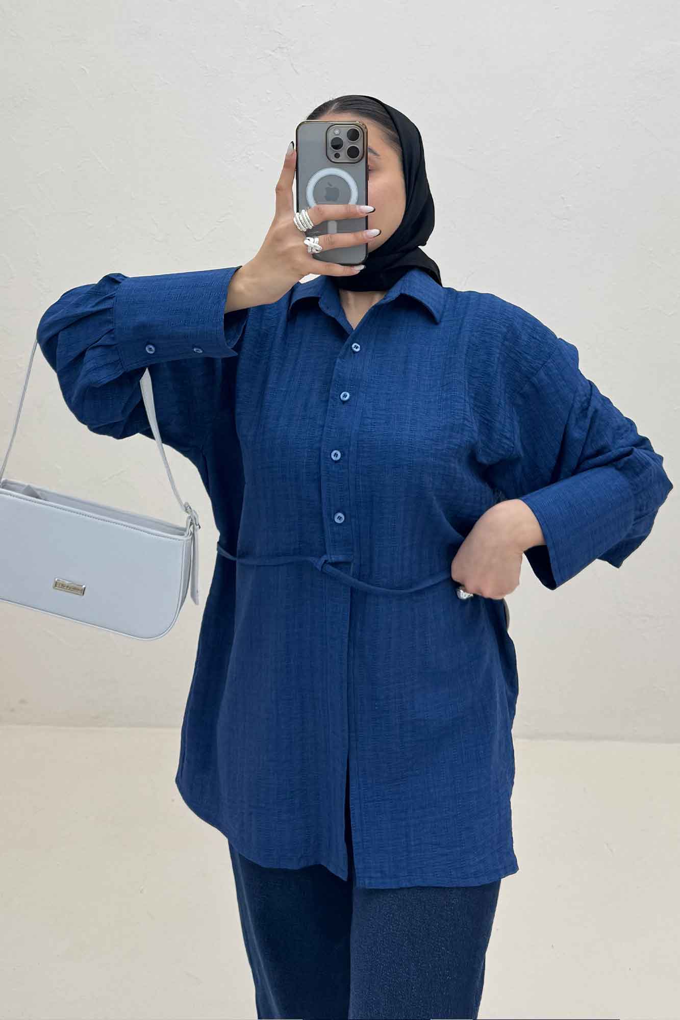 مانتو شانتون زیپی مچ پهن جلو بنددار