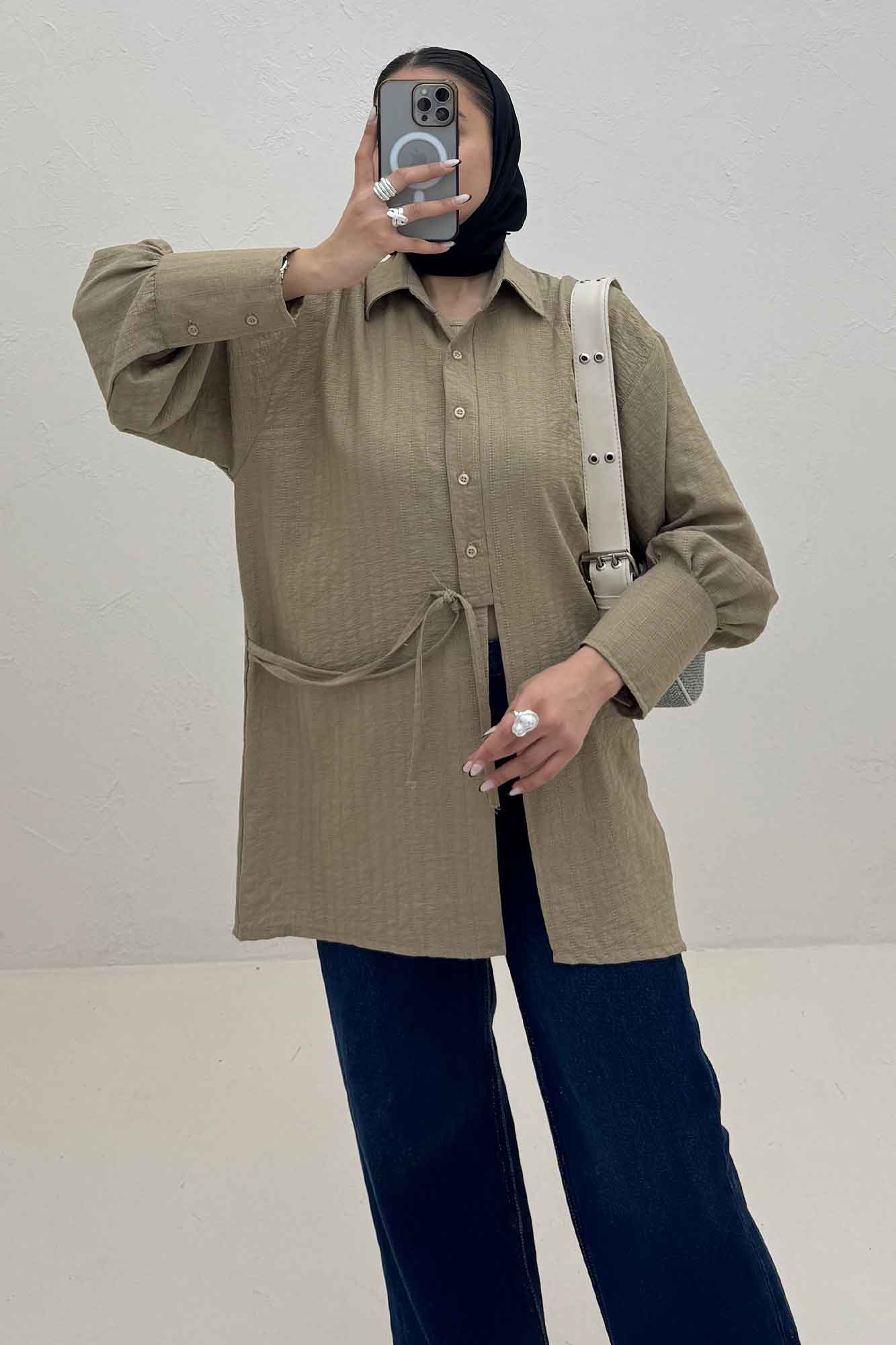 مانتو شانتون زیپی مچ پهن جلو بنددار