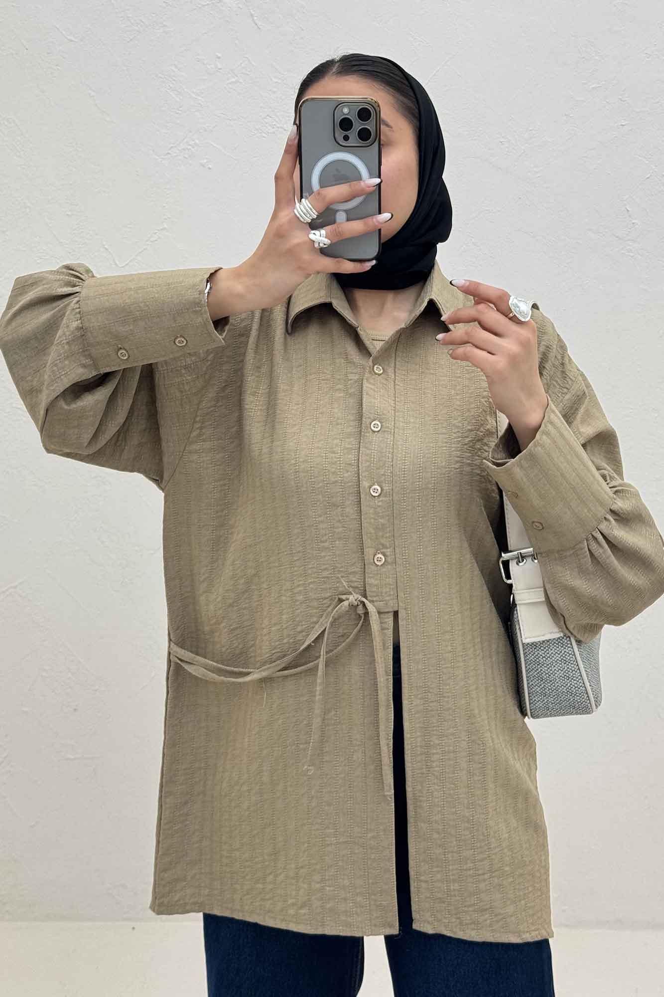 مانتو شانتون زیپی مچ پهن جلو بنددار