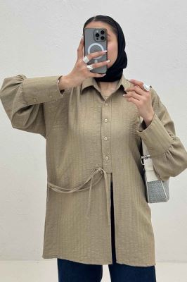 مانتو شانتون زیپی مچ پهن جلو بنددار