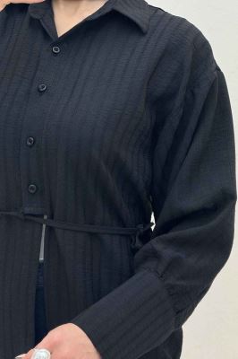 مانتو شانتون زیپی مچ پهن جلو بنددار