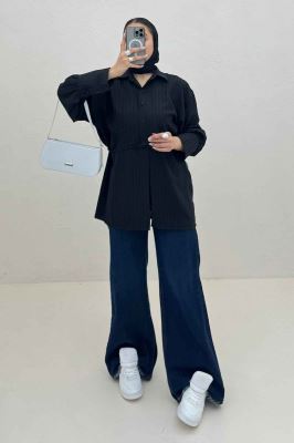 مانتو شانتون زیپی مچ پهن جلو بنددار