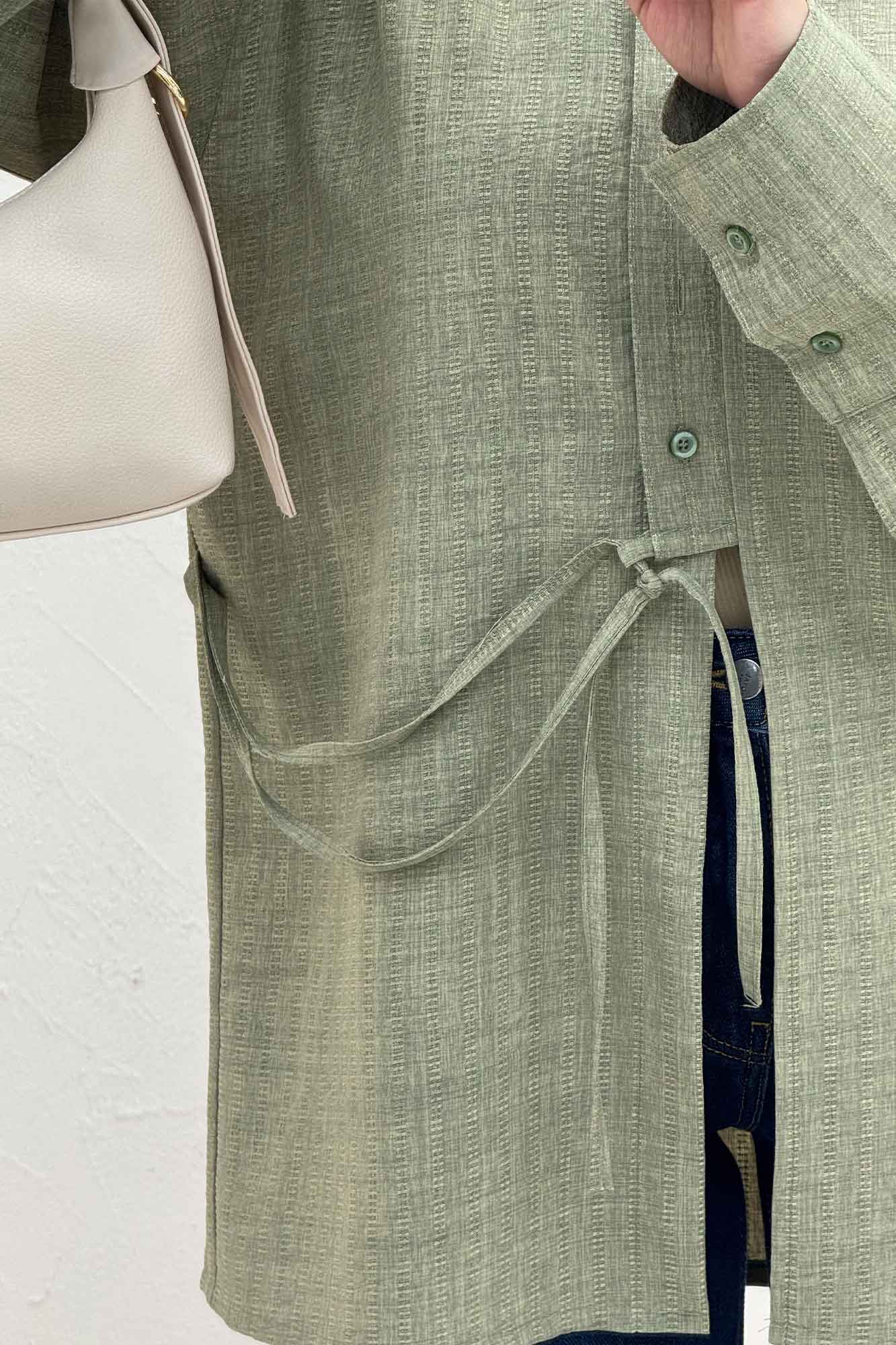 مانتو شانتون زیپی مچ پهن جلو بنددار