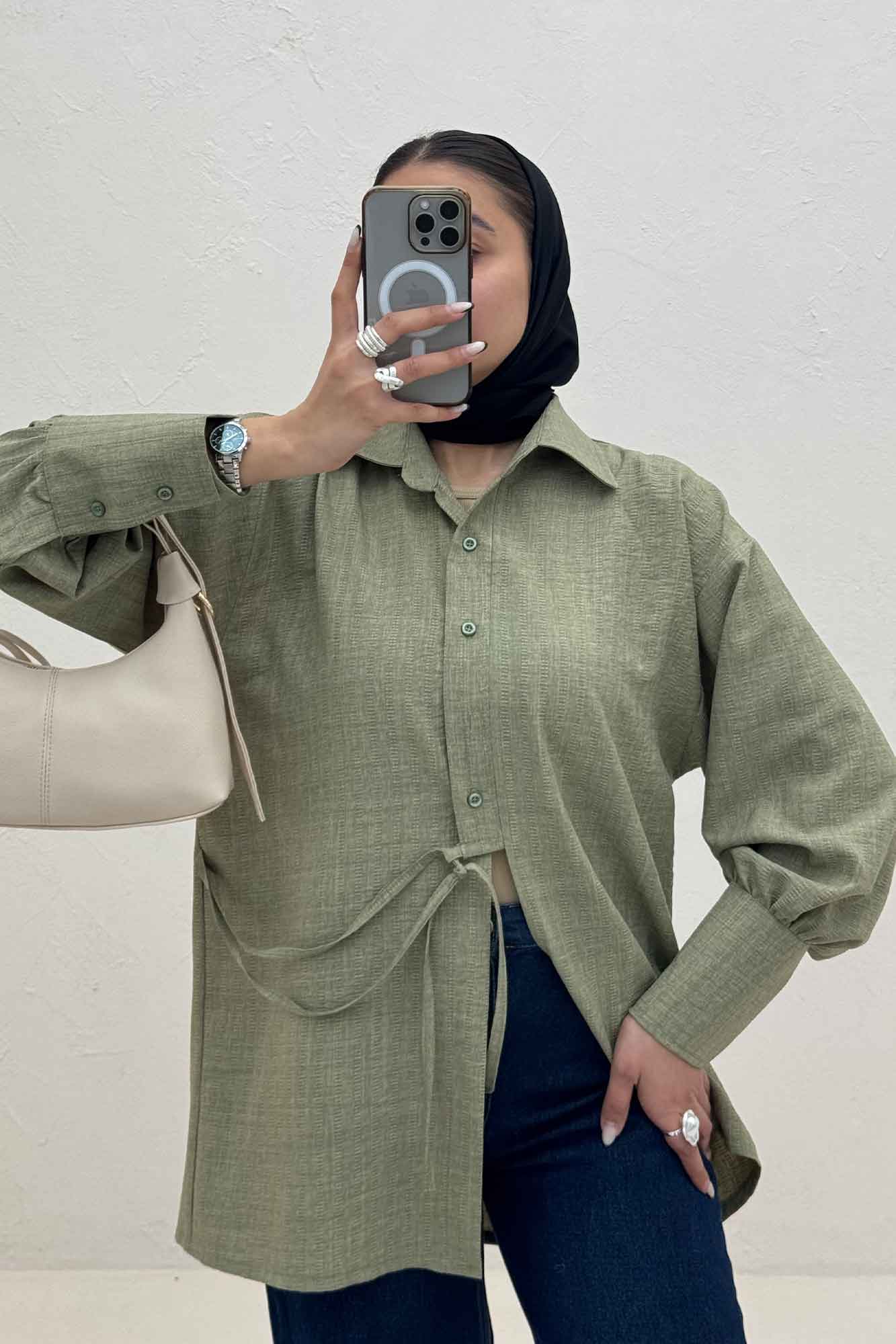 مانتو شانتون زیپی مچ پهن جلو بنددار