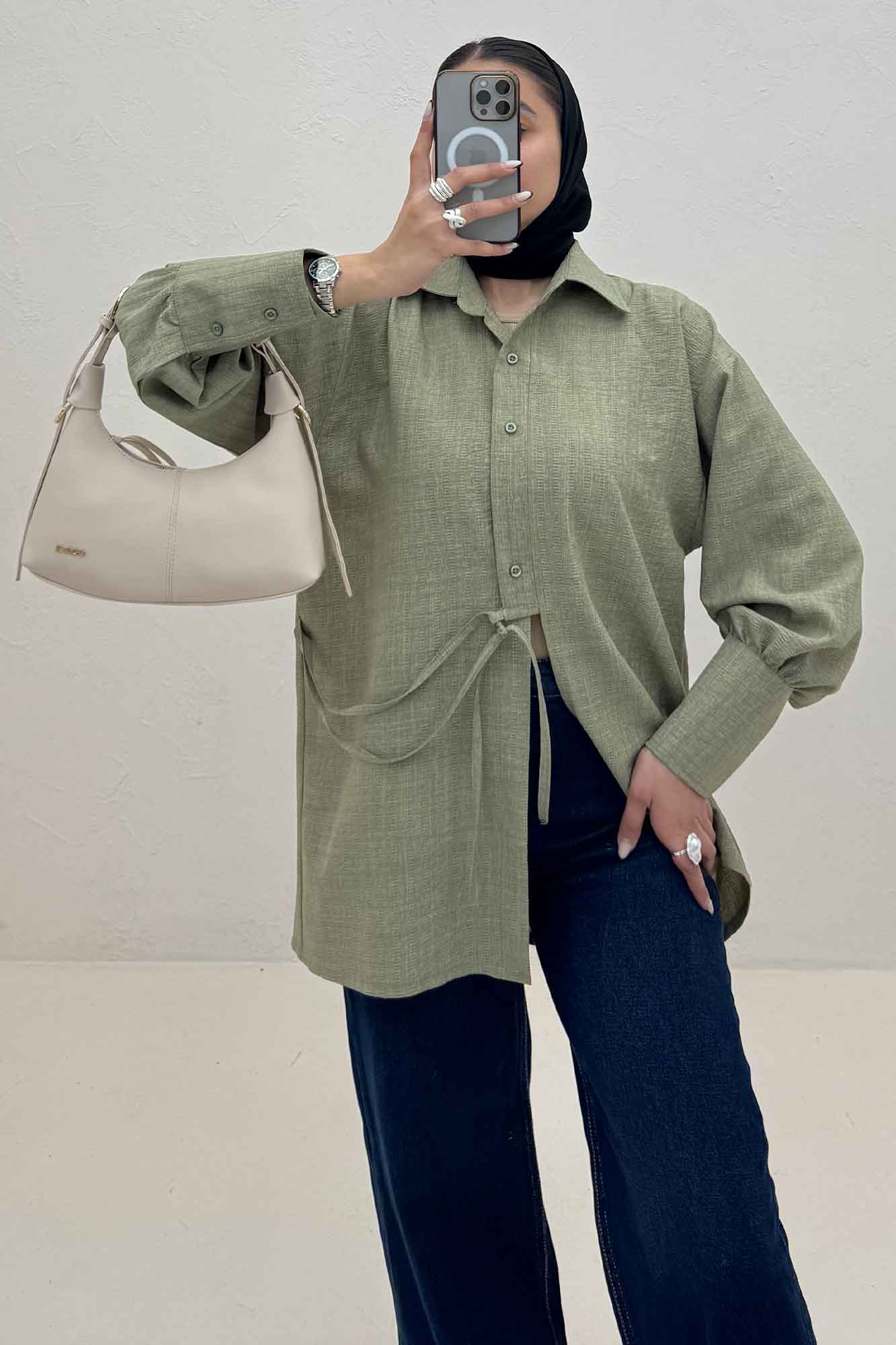 مانتو شانتون زیپی مچ پهن جلو بنددار