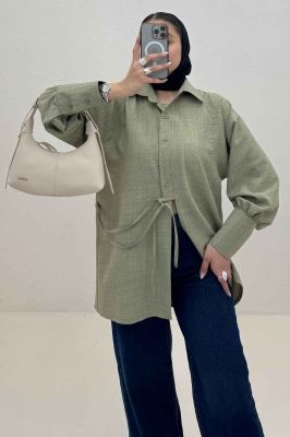 مانتو شانتون زیپی مچ پهن جلو بنددار