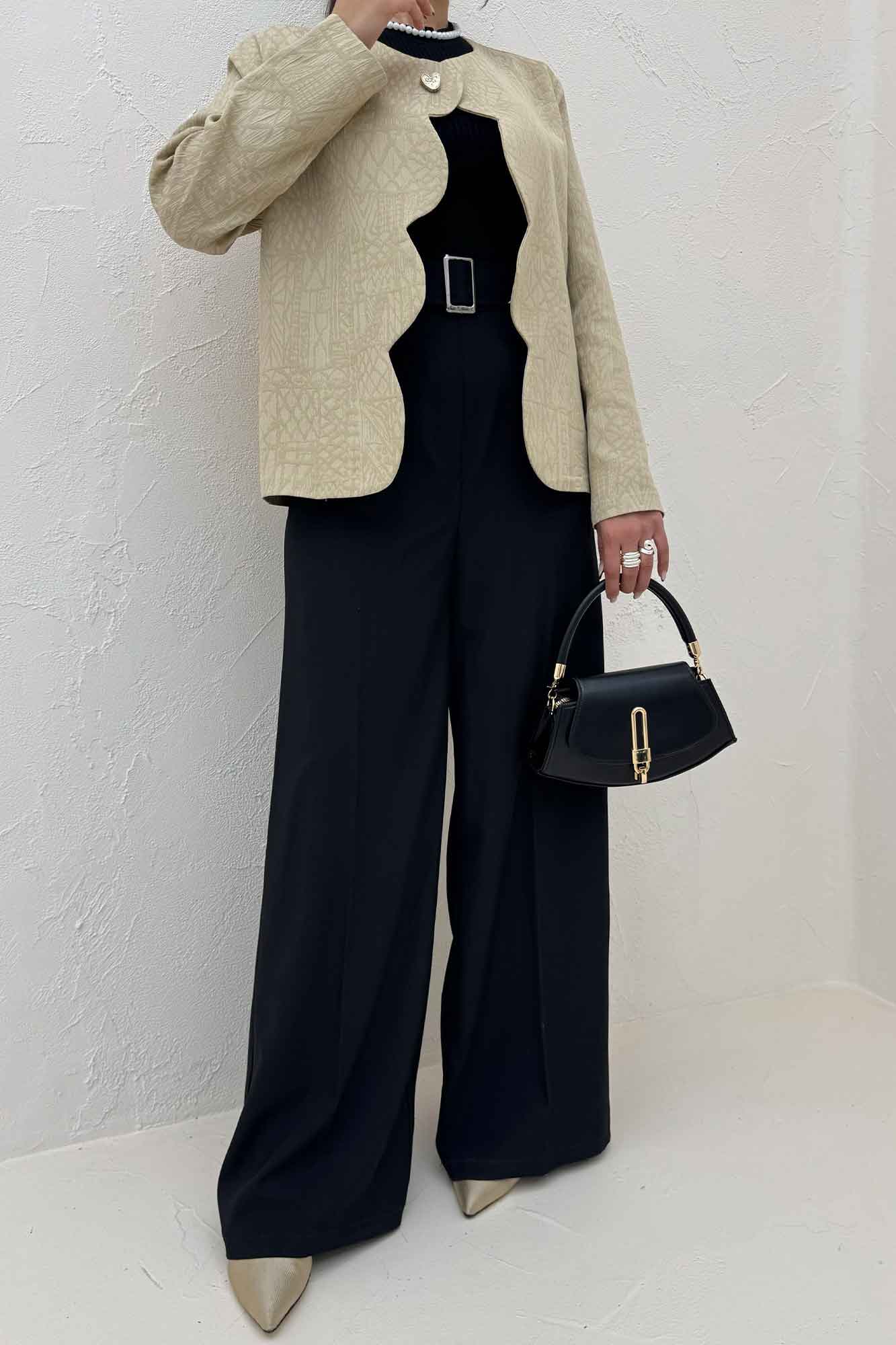 کت ژاکارد جلو موجی تک دکمه