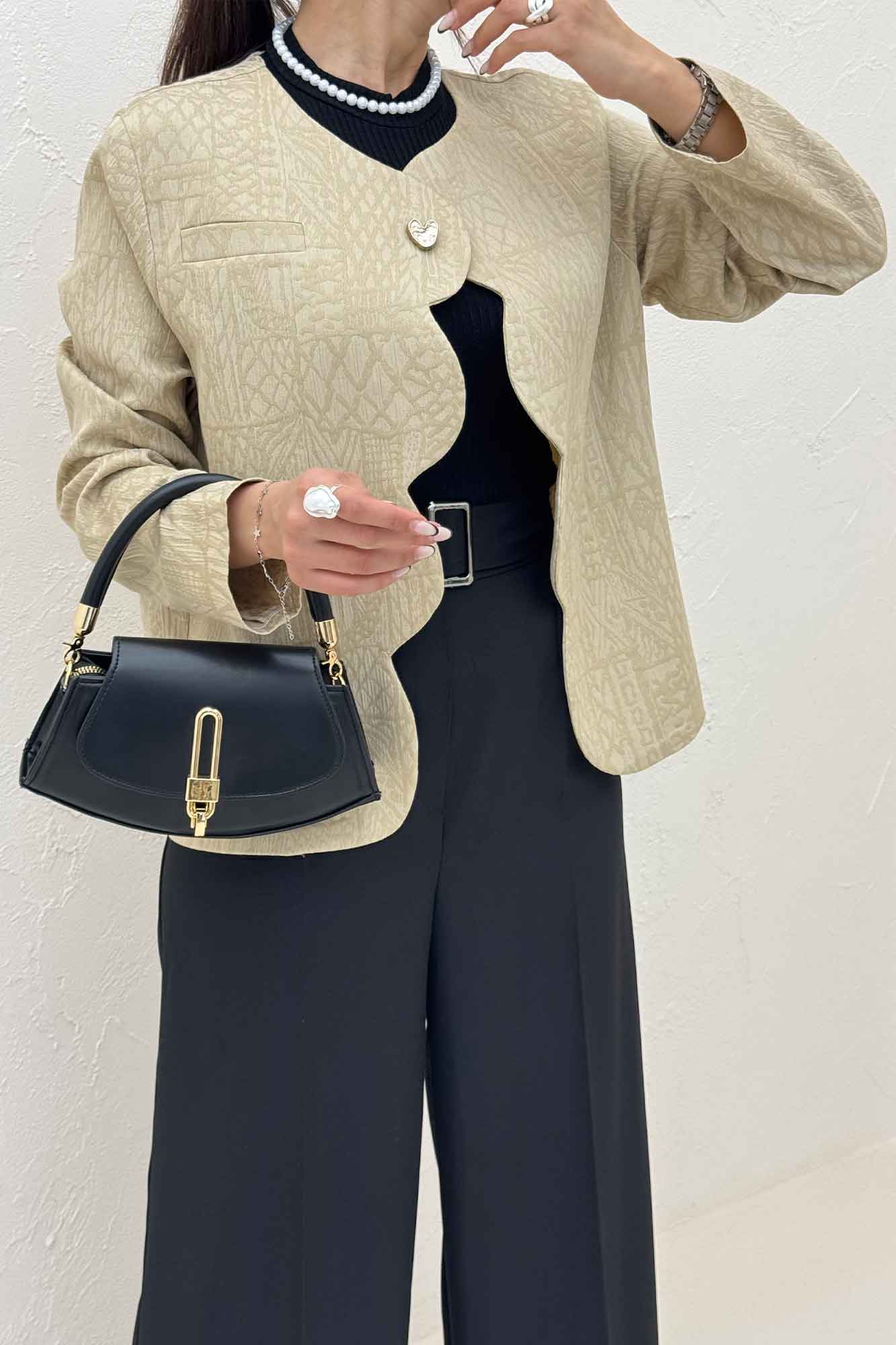 کت ژاکارد جلو موجی تک دکمه