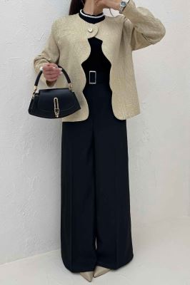 کت ژاکارد جلو موجی تک دکمه