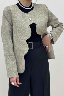 کت ژاکارد جلو موجی تک دکمه