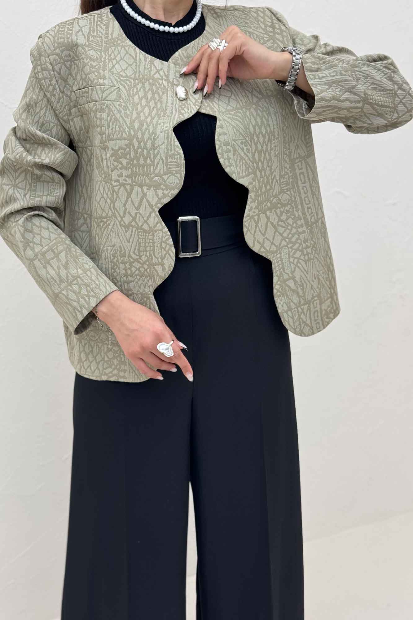 کت ژاکارد جلو موجی تک دکمه