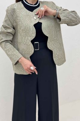 کت ژاکارد جلو موجی تک دکمه