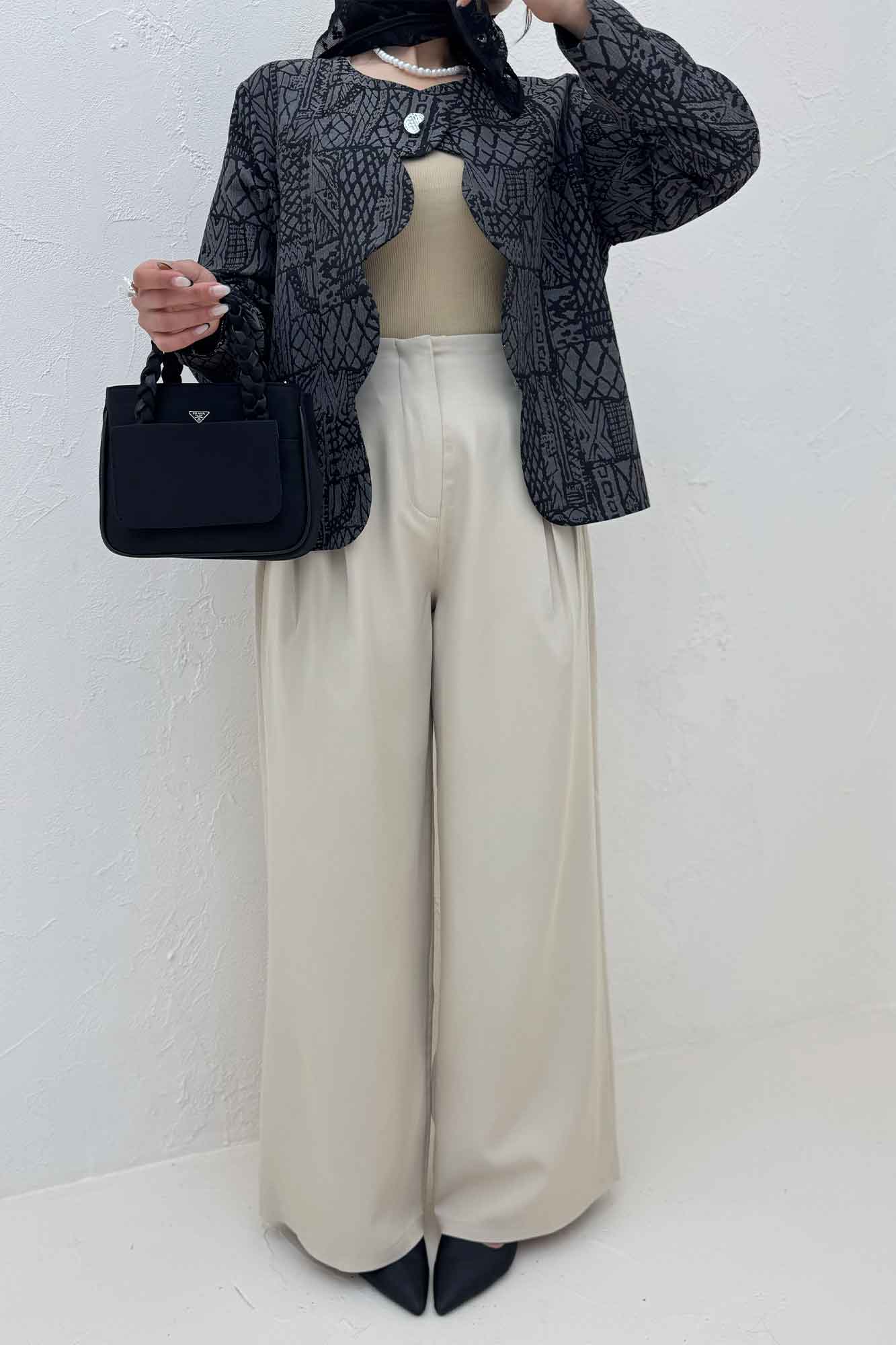 کت ژاکارد جلو موجی تک دکمه