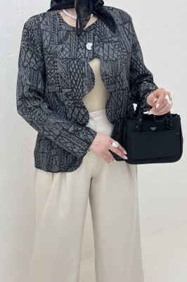 کت ژاکارد جلو موجی تک دکمه