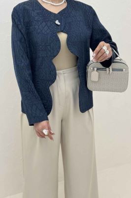 کت ژاکارد جلو موجی تک دکمه