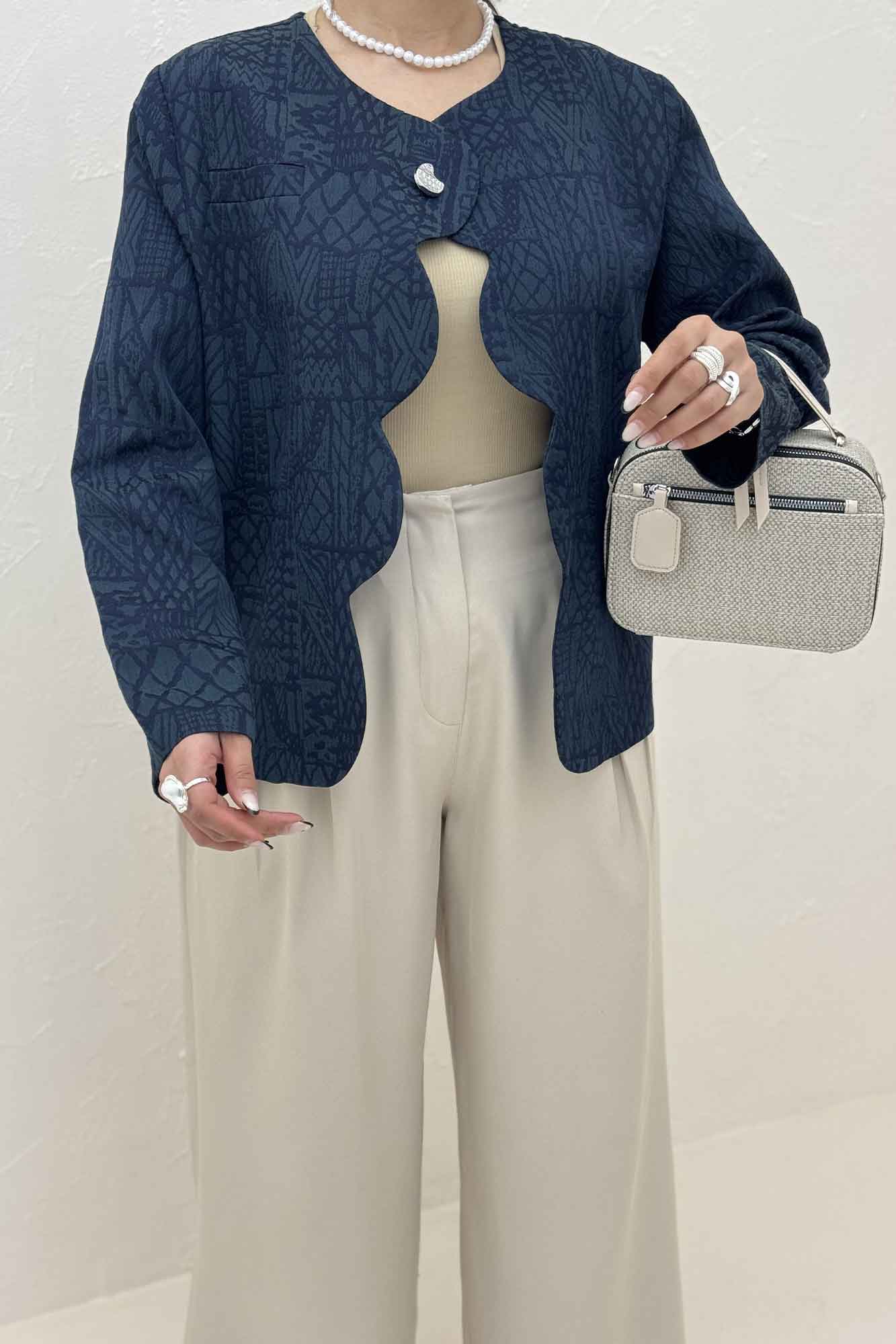 کت ژاکارد جلو موجی تک دکمه