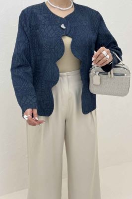 کت ژاکارد جلو موجی تک دکمه