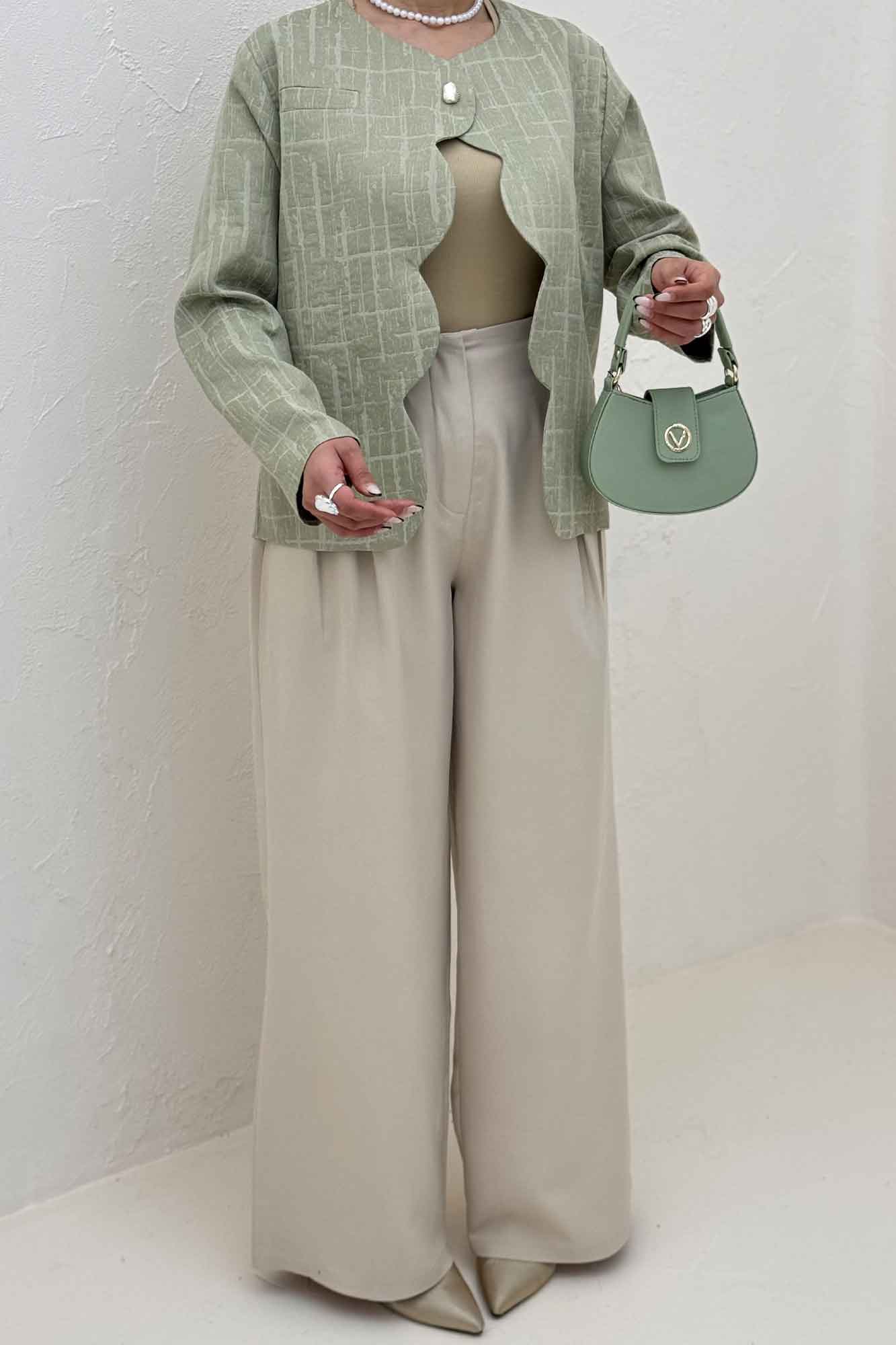 کت ژاکارد جلو موجی تک دکمه