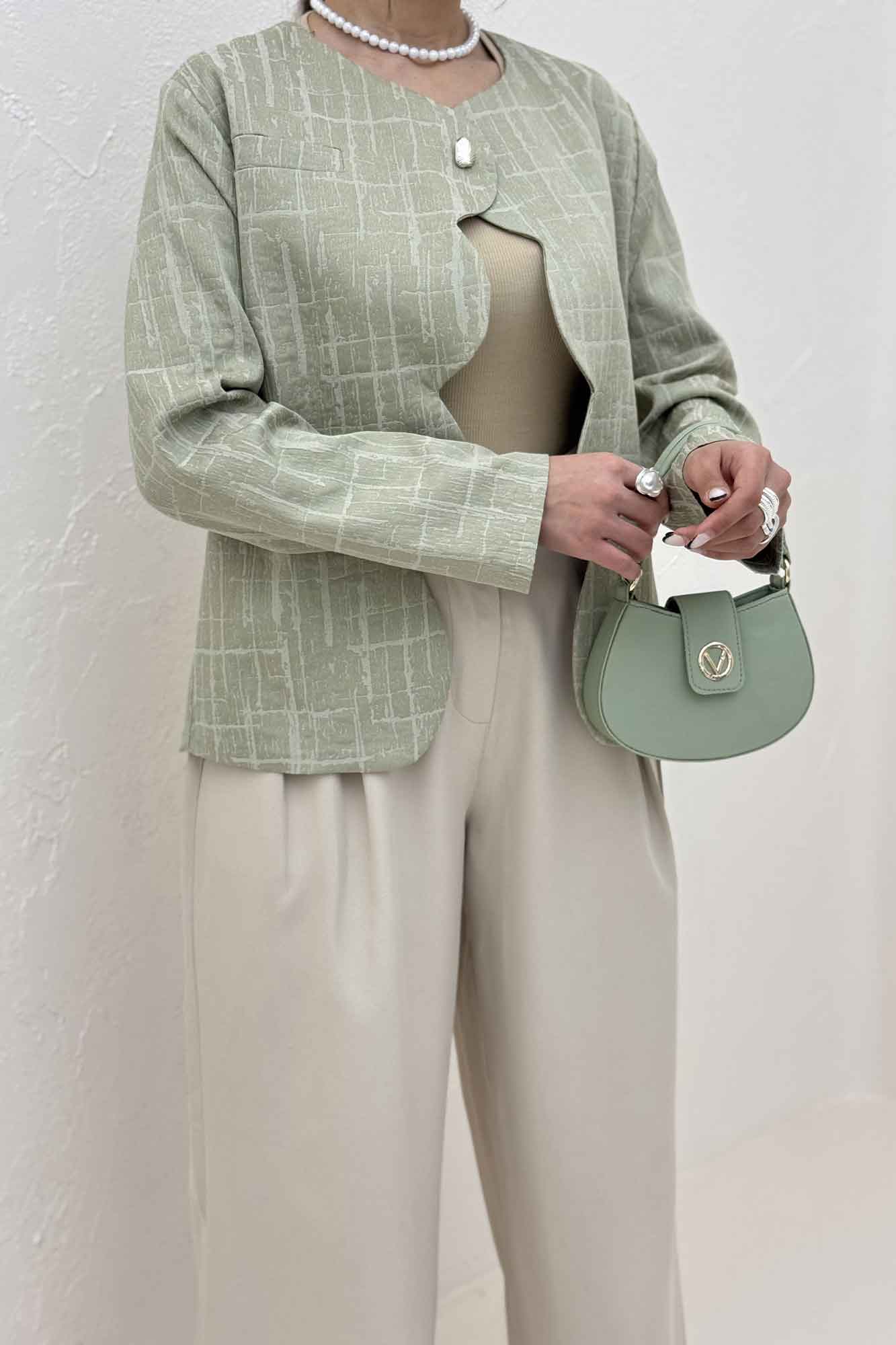 کت ژاکارد جلو موجی تک دکمه