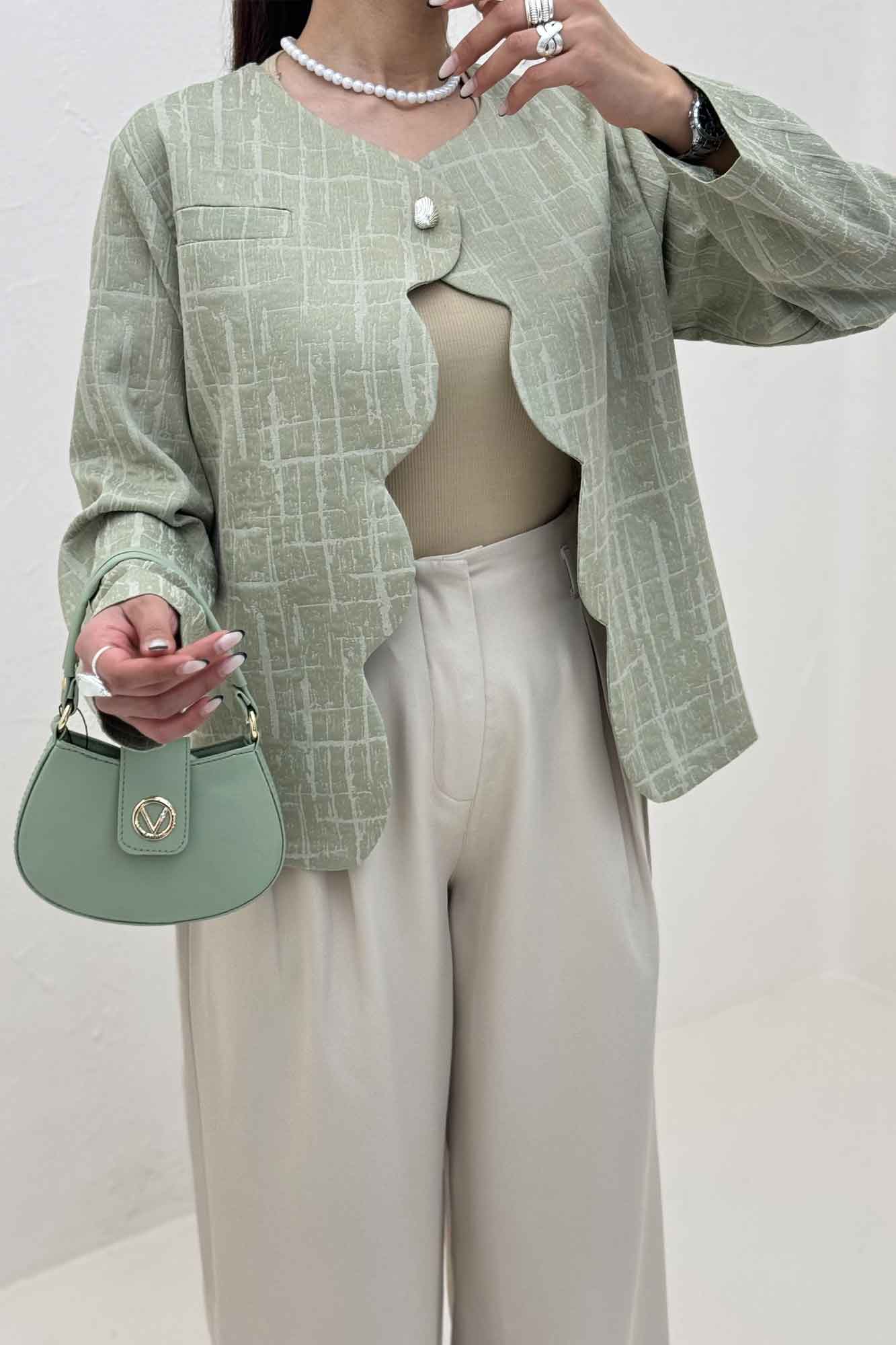 کت ژاکارد جلو موجی تک دکمه