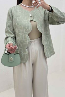 کت ژاکارد جلو موجی تک دکمه