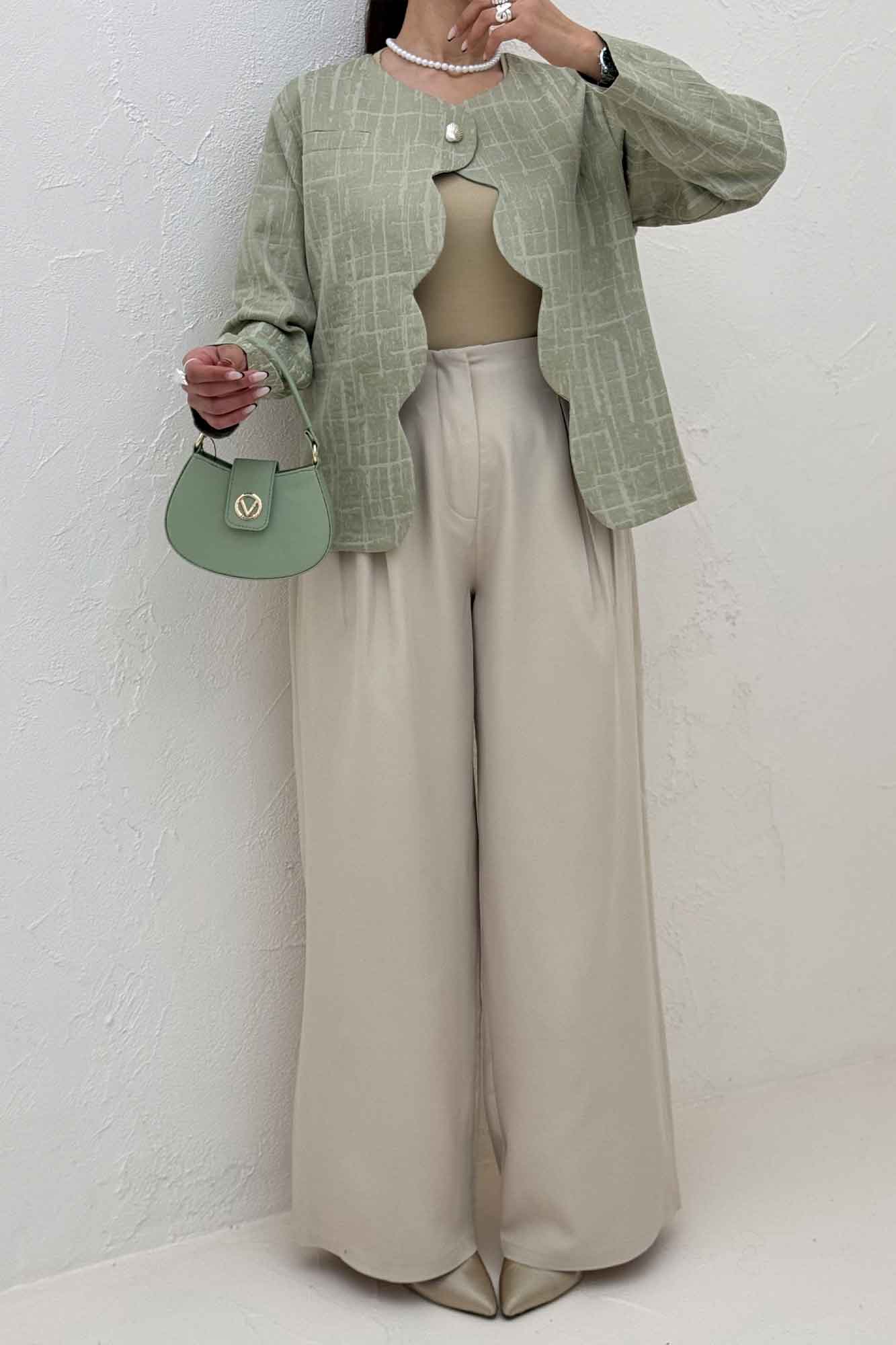 کت ژاکارد جلو موجی تک دکمه