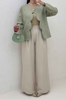 کت ژاکارد جلو موجی تک دکمه