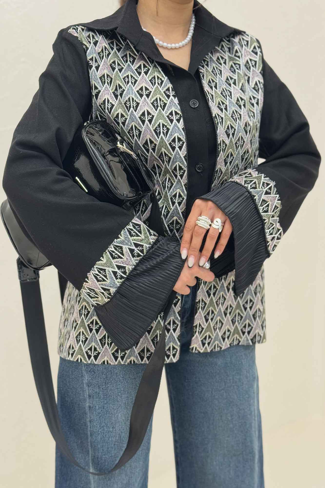 کت سوزن دوزی لینن تیکه ساتن طرح 2