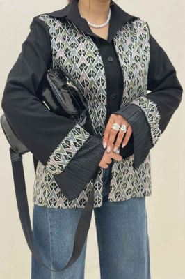 کت سوزن دوزی لینن تیکه ساتن طرح 2