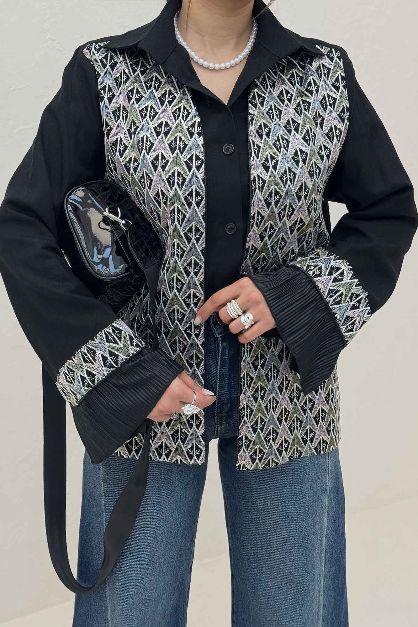 کت سوزن دوزی لینن تیکه ساتن طرح 2