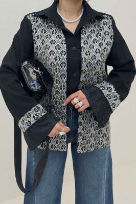 کت سوزن دوزی لینن تیکه ساتن طرح 2