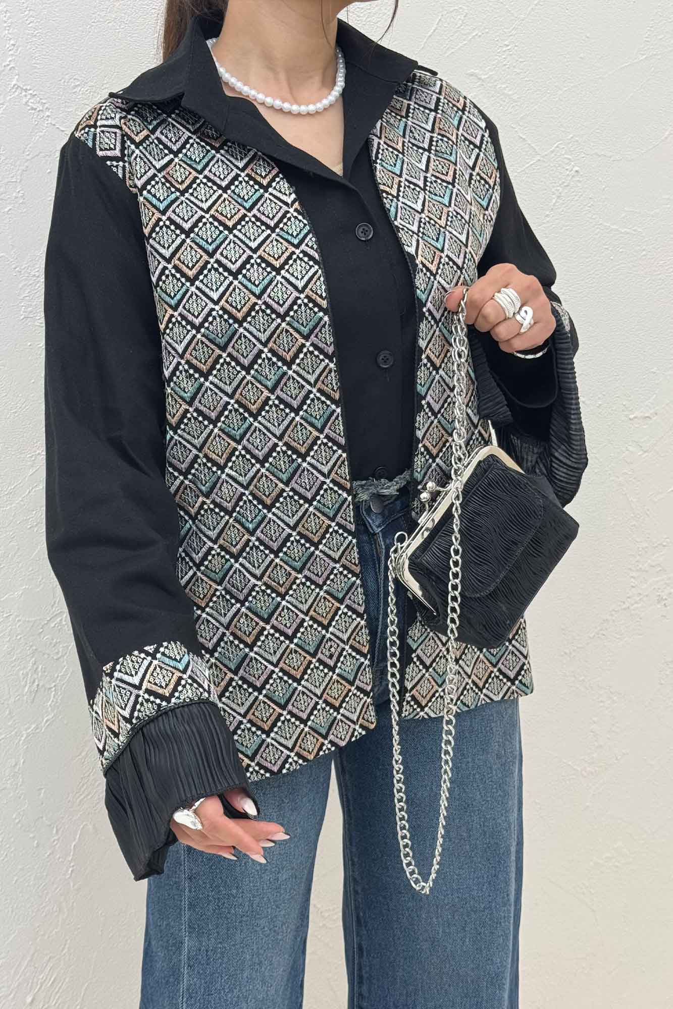 کت سوزن دوزی لینن تیکه ساتن طرح 1