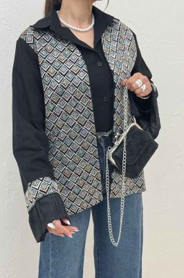 کت سوزن دوزی لینن تیکه ساتن طرح 1