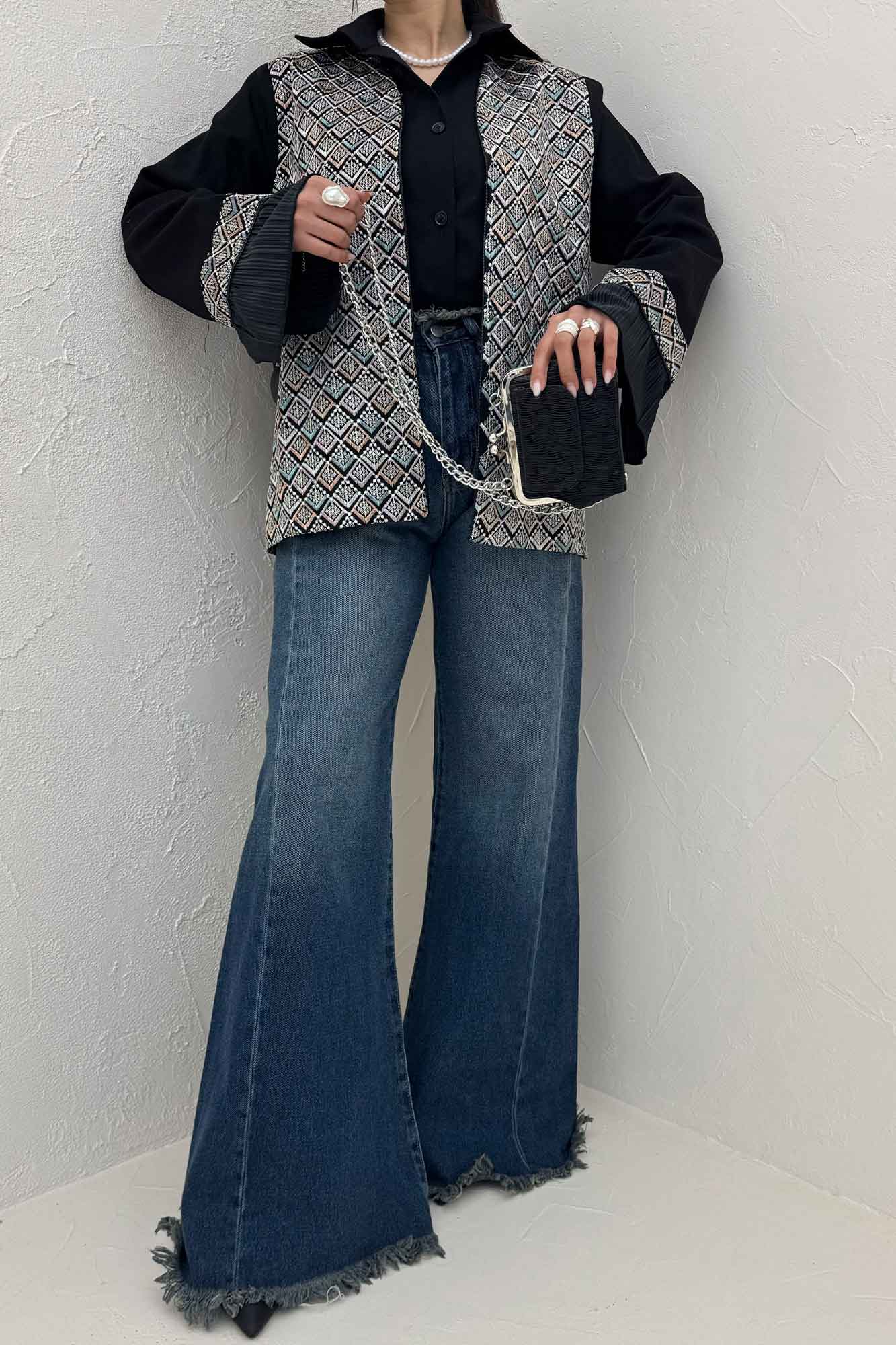 کت سوزن دوزی لینن تیکه ساتن طرح 1