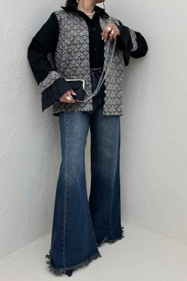 کت سوزن دوزی لینن تیکه ساتن طرح 1