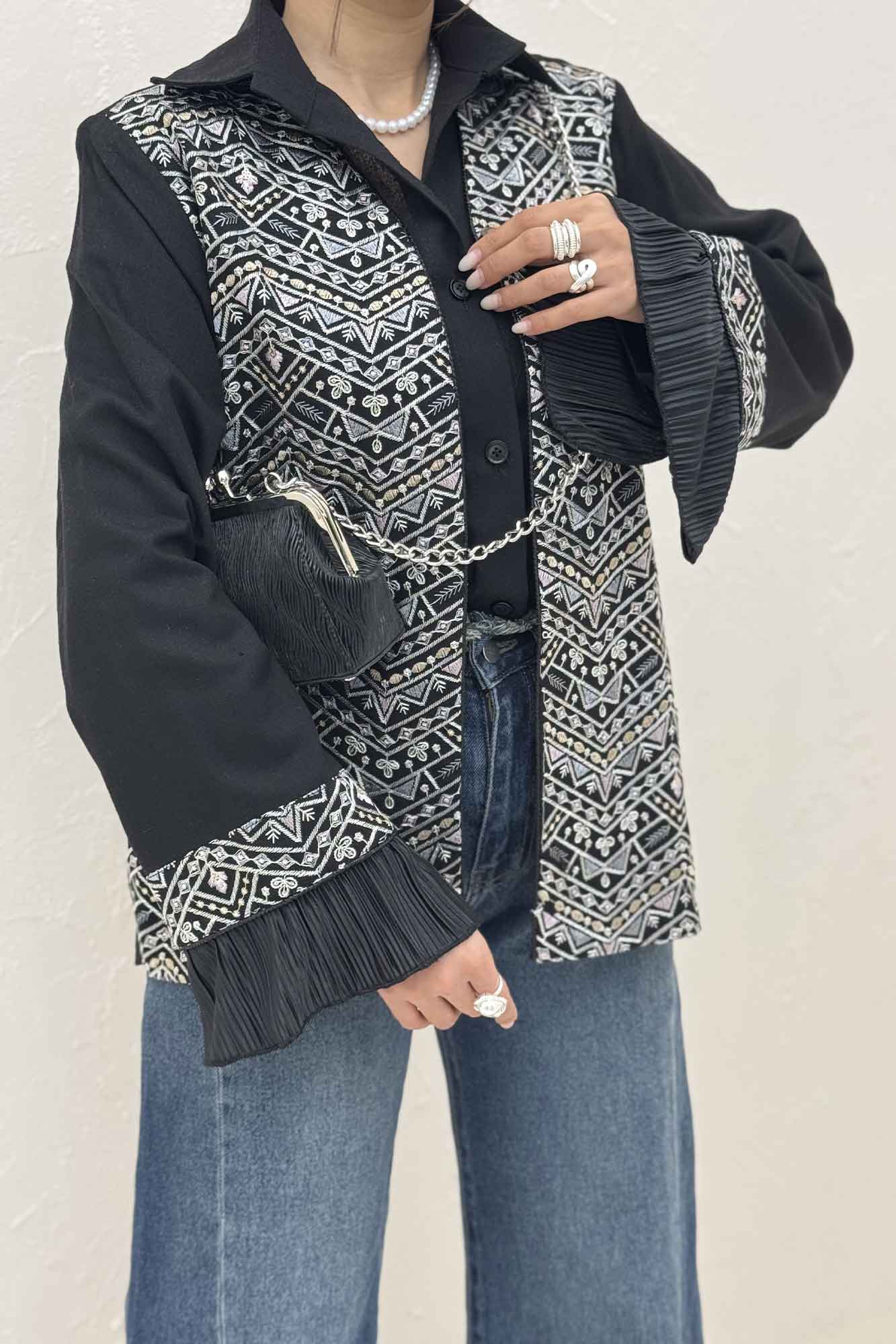 کت سوزن دوزی لینن تیکه ساتن طرح 4