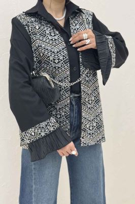 کت سوزن دوزی لینن تیکه ساتن طرح 4