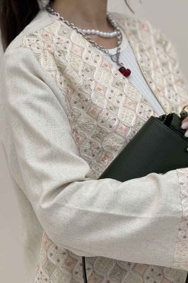 کت سوزن دوزی لینن تیکه ساتن طرح 2