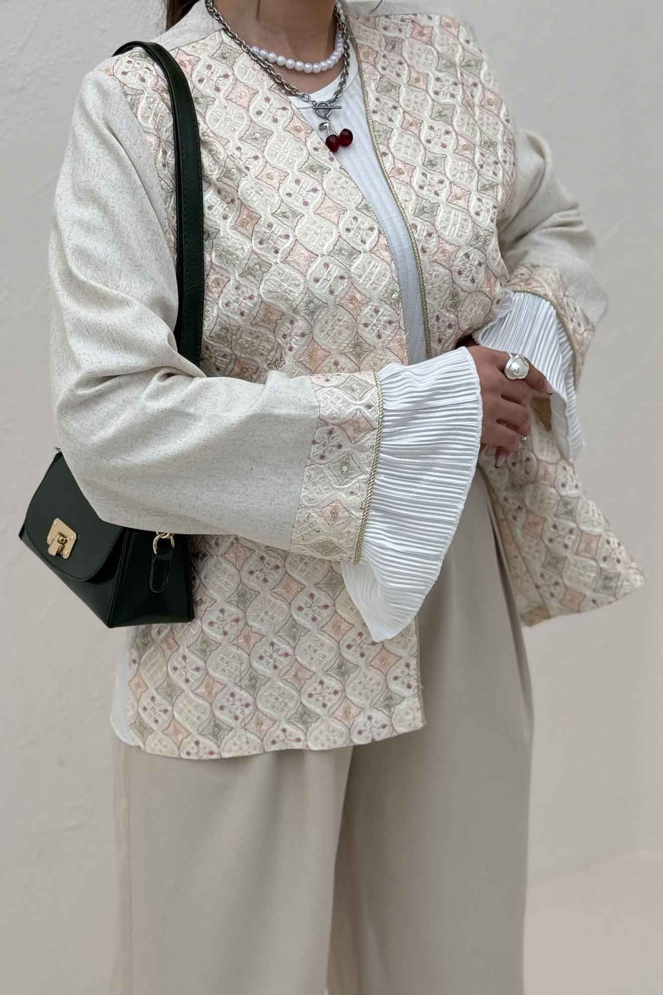 کت سوزن دوزی لینن تیکه ساتن طرح 2