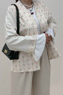 کت سوزن دوزی لینن تیکه ساتن طرح 2