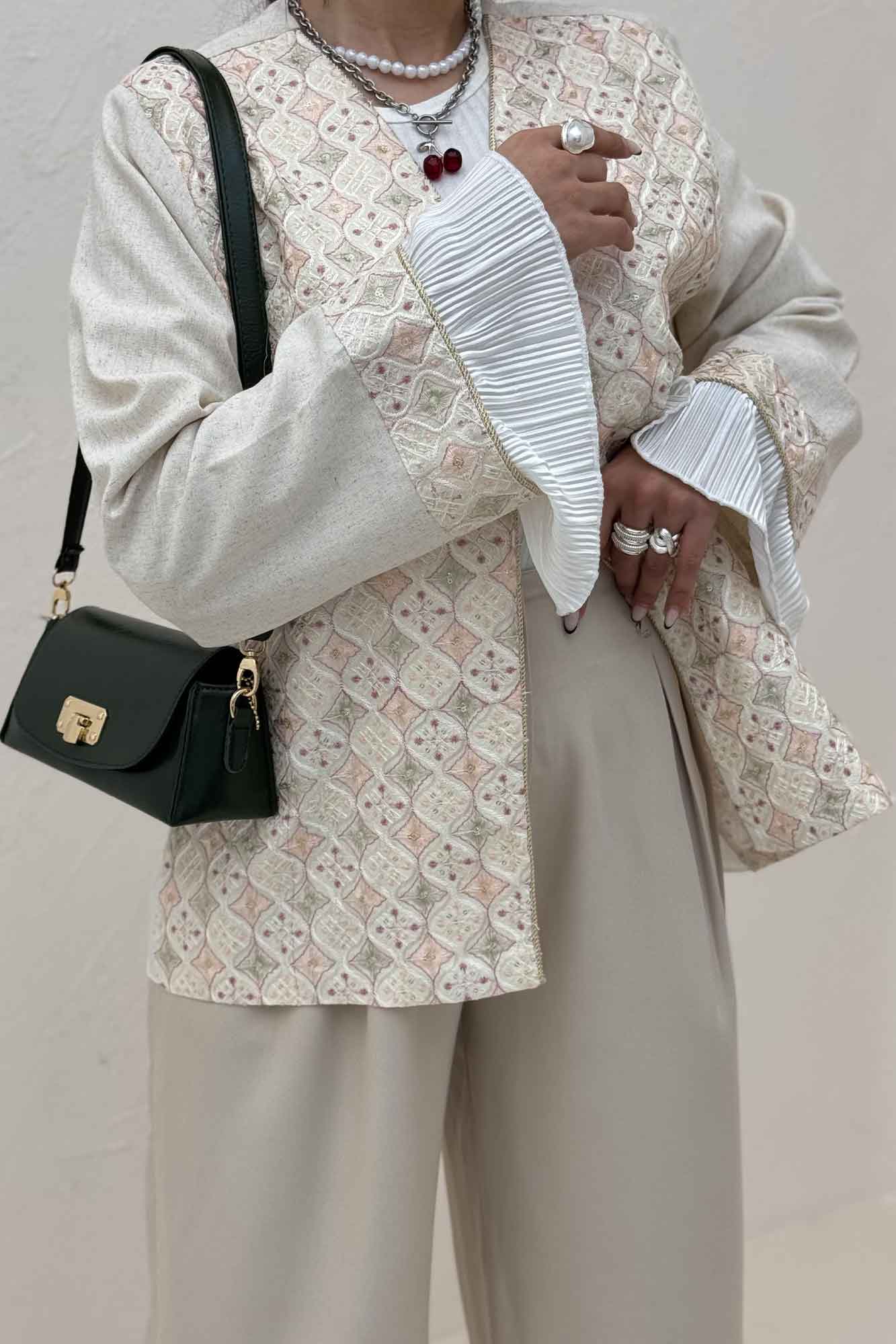 کت سوزن دوزی لینن تیکه ساتن طرح 2