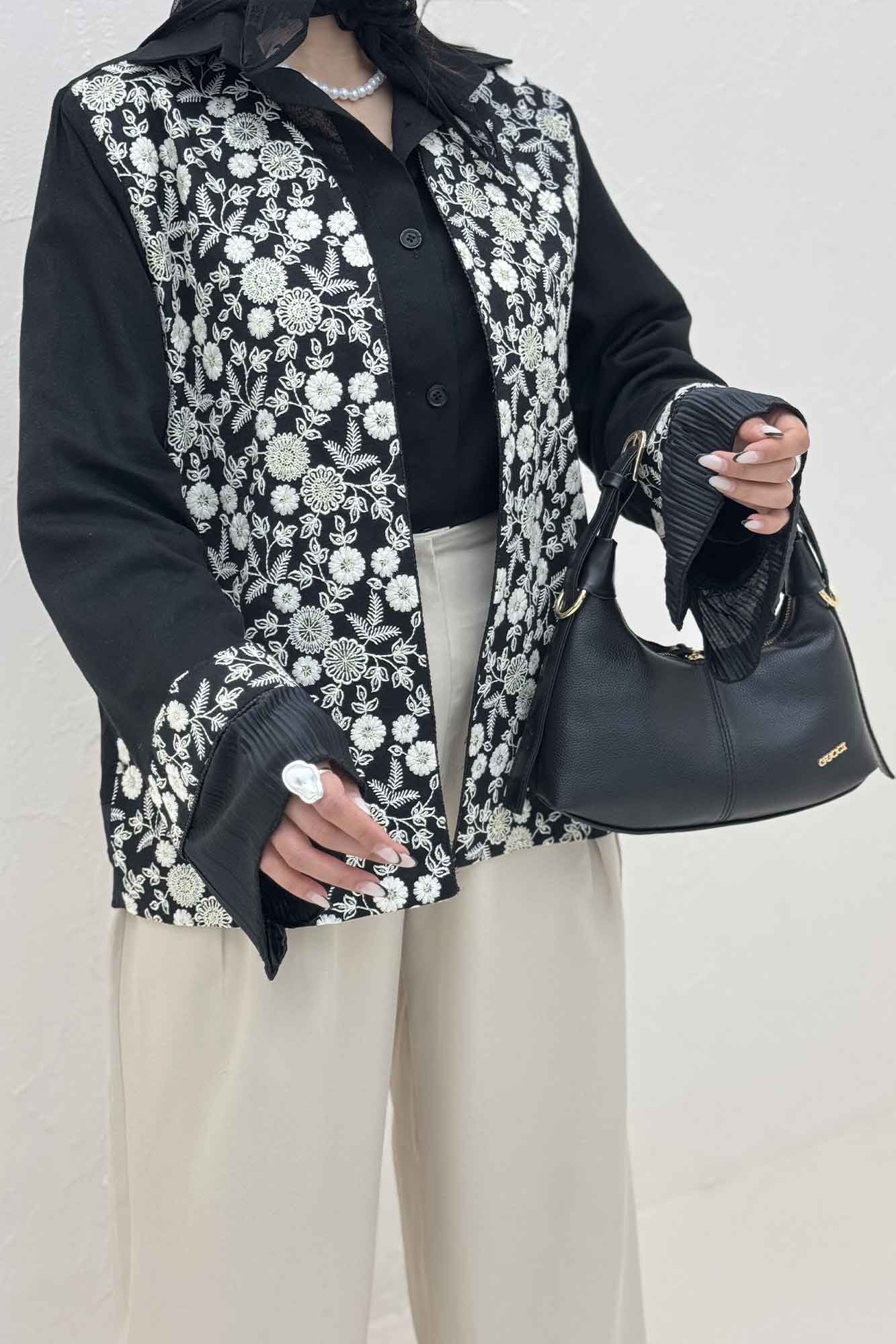 کت سوزن دوزی لینن تیکه ساتن طرح 3