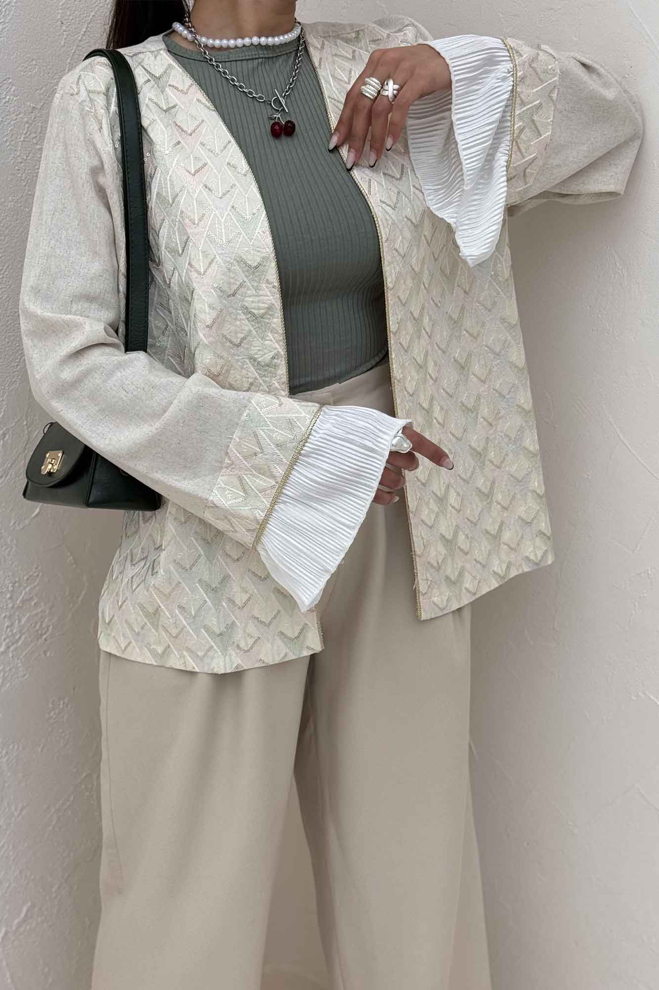 کت سوزن دوزی لینن تیکه ساتن طرح 3