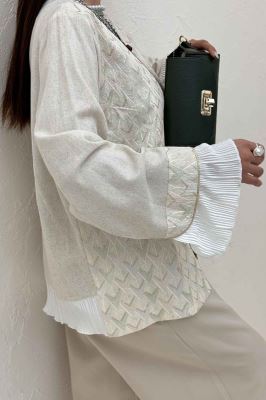 کت سوزن دوزی لینن تیکه ساتن طرح 3