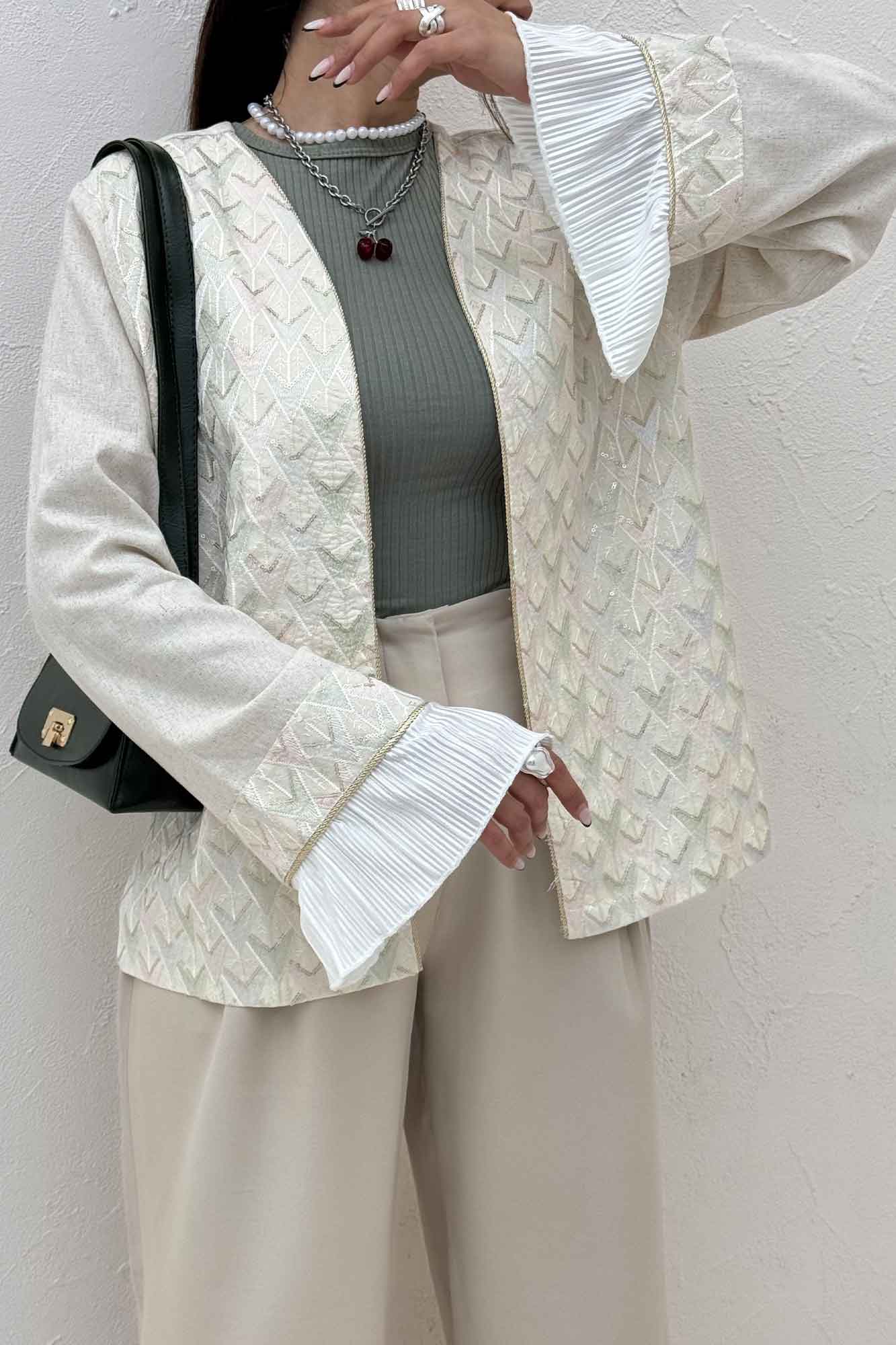 کت سوزن دوزی لینن تیکه ساتن طرح 3