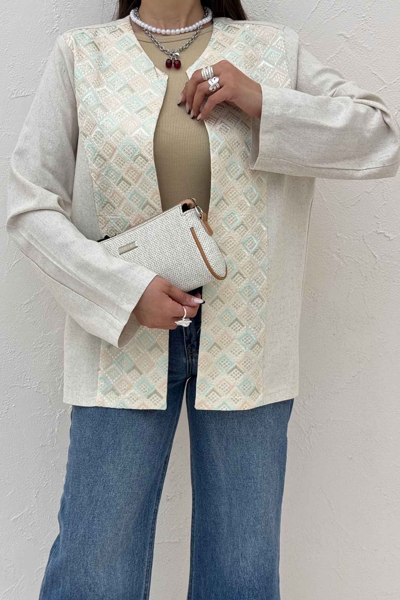 مانتو کتی لینن سوزن دوزی طرح 1