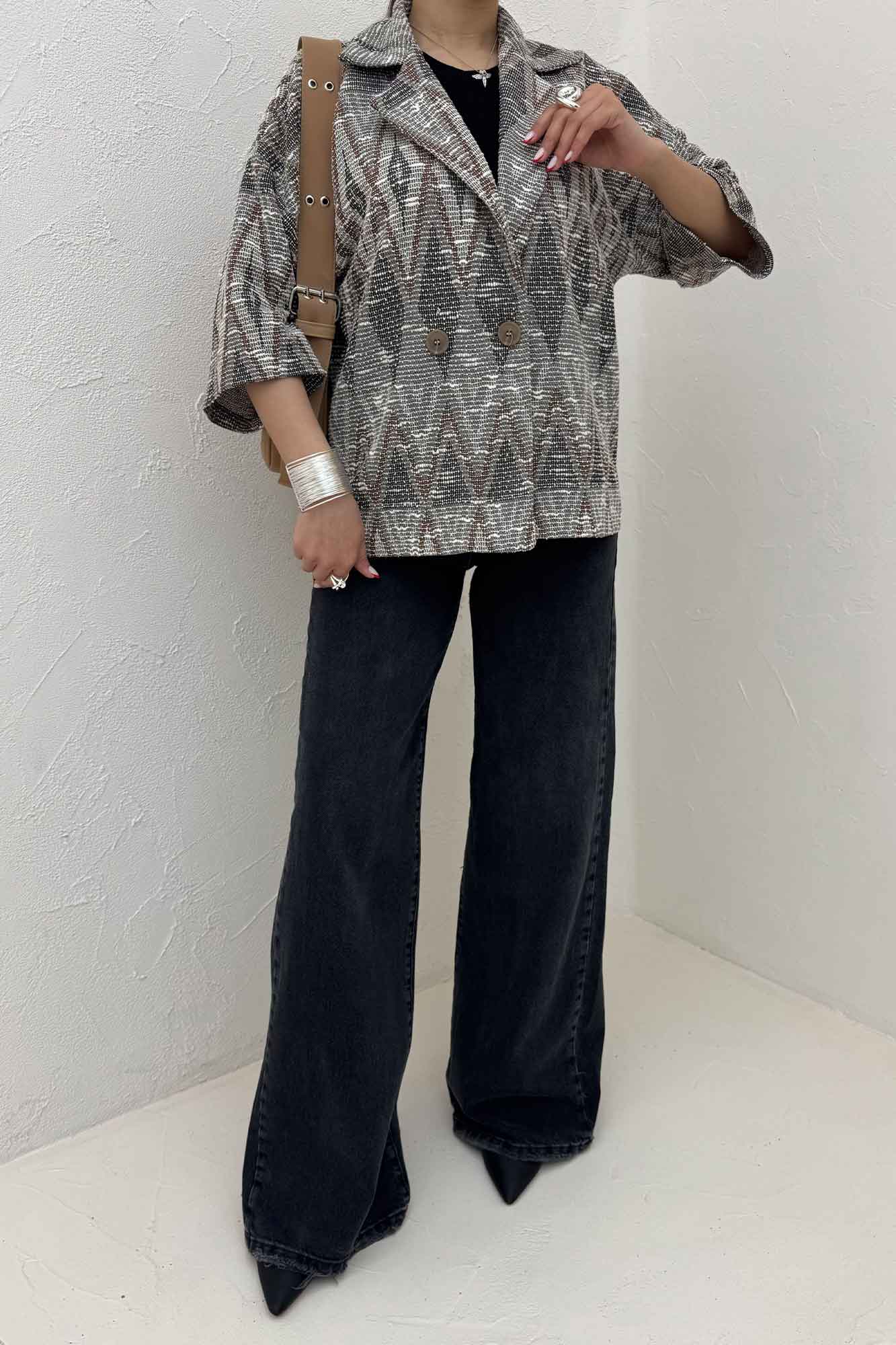 کت آستین سه رب دو دکمه ژاکارد مراکشی